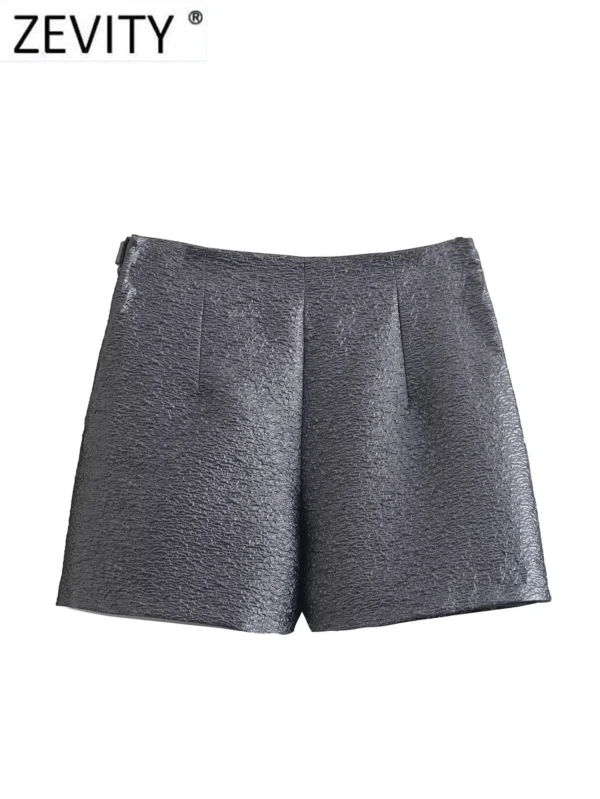 Shorts/Saias feminina, ZEVITY, Roxo Zipper Fly High Street Shorts, Decoração Arco, Saias de Textura, Chique, Quente, Novo, QUN938 - Image 3