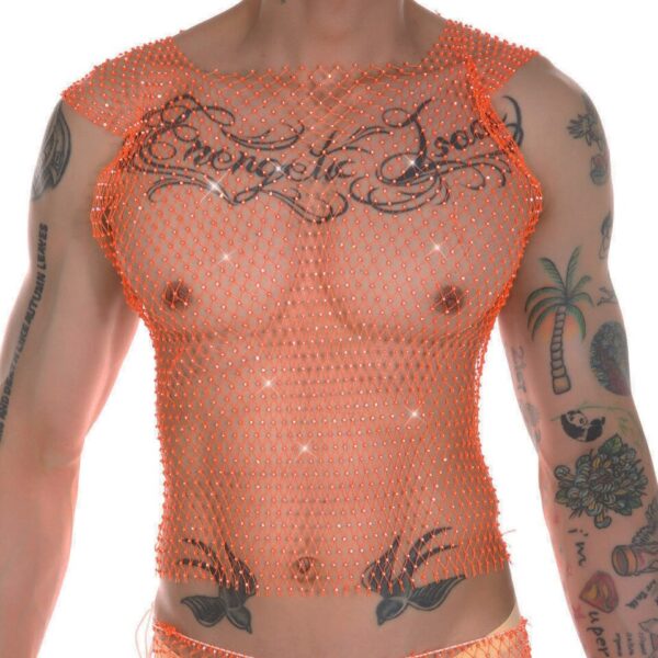 Camisetas masculina sem manga, arrastão, CLEVER MENMODE, Sexy Tank Tops, Strass Brilhante See-Through Colete Oco, Sem Mangas T-Shirt, Transparente - Image 3