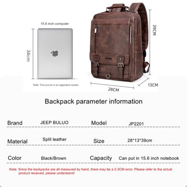 Mochilas masculina de couro, JEEP BULUO, bolsa para laptop, grande capacidade, negócios, viagens, faculdade, escola, mochilas, moda masculina, 15,6" - Image 8