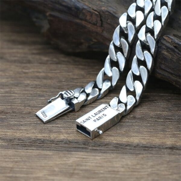 Pulseiras masculina, prata 925, retro simples, punk nu pulseira tank whip chain - Image 2