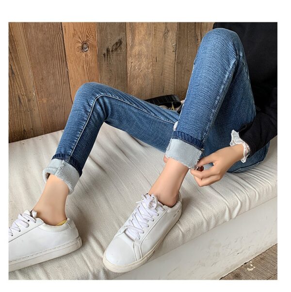 Calças feminina Jeans magro de veludo grosso de cintura alta, velo simples, slim fit, stretch, jeans casual feminino, calça lápis, inverno - Image 8