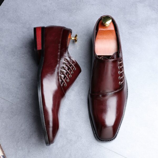 Sapatos masculino em couro de microfibra, casuais, dedo do pé quadrado, vestido com renda, festas, Oxfords. - Image 6