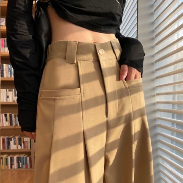 Calças feminina casual de pernas largas, solta reta calça cargosa, moda coreana - Image 4
