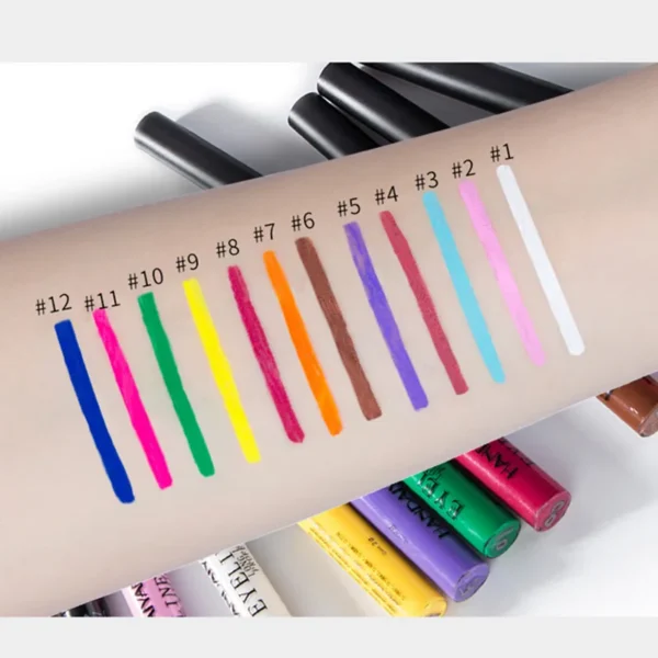 Sombras líquida Impermeável, Eyeliner Pen Set ( caneta ), de longa duração, fosco colorido Eye Liner, Quick Dry cosméticos, branco, forro verde, 12 cores - Image 13
