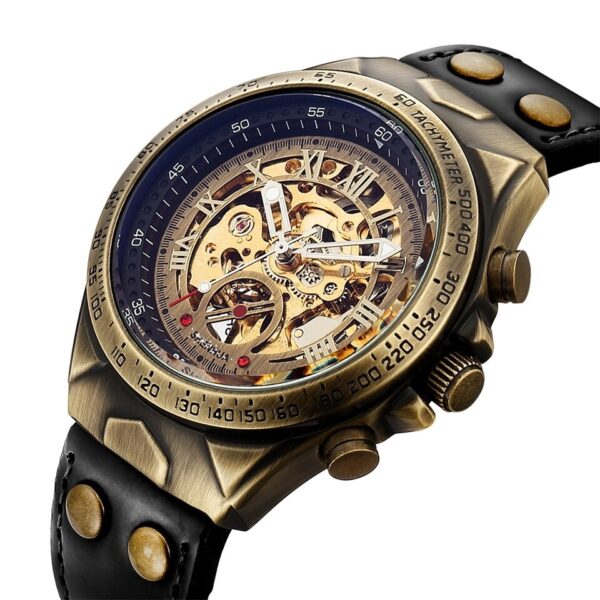 Relógios de pulso mecânico, automático, estilo retrô, steampunk, pulseira de couro genuíno, relógios de pulso auto-enrolados, esqueleto - Image 12