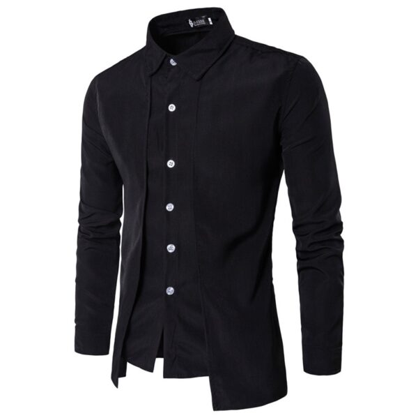 Camisas masculina em algodão manga longa verão novo falso duas peças dupla placket seção fina não-ferro cor sólida, mistura lapela. - Image 4