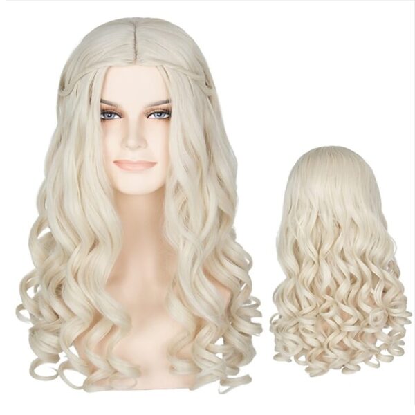 Perucas cabelo sintético, HAIRJOY Daenerys Targaryen, Prata Longo Trançado Traje Cosplay Rainha Lolita. - Image 8