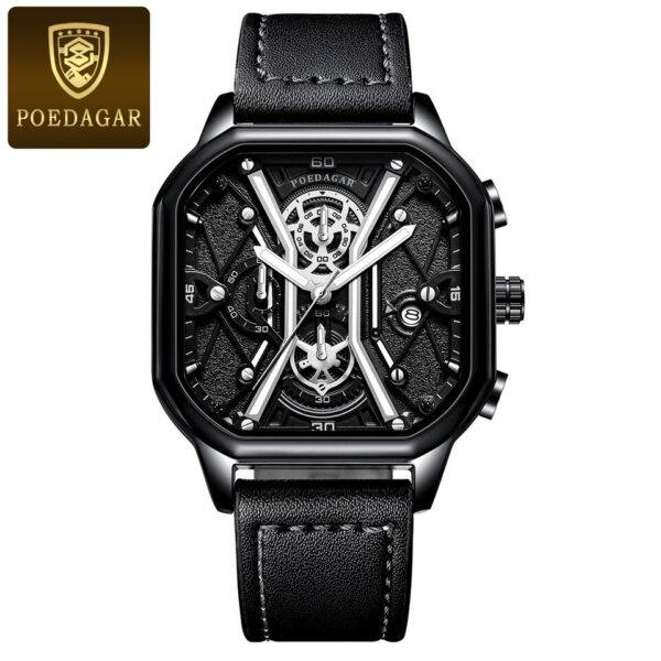 Relógios de pulso masculino, POEDAGAR,  Moda Masculina, Cronógrafo De Luxo Luminous Impermeável Data Homem Relógio Quadrado Dial Couro Quartz Relógios. - Image 9