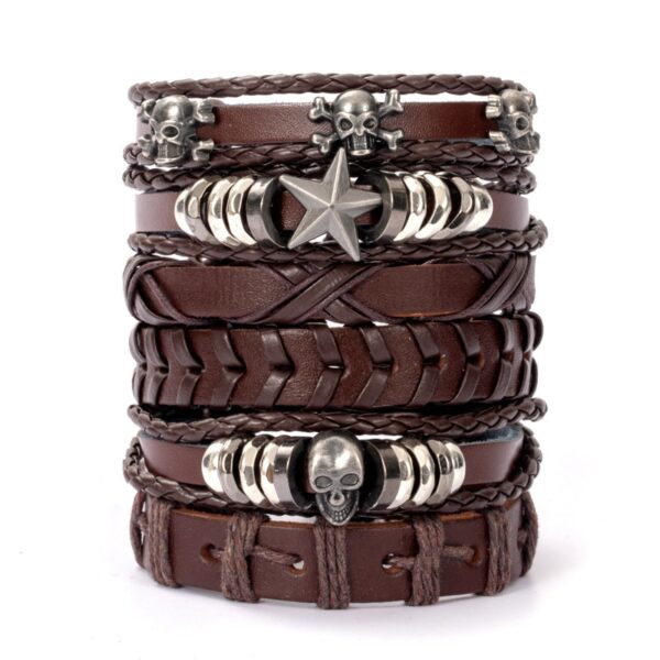 Pulseira couro ajustável, moda viking, mão, pulseiras tecido crânio, jóias ajustável conjunto - Image 32