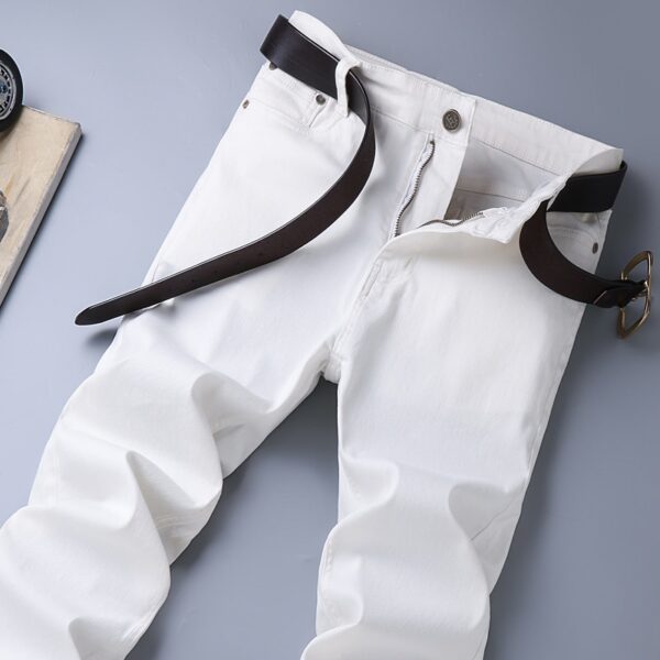 Calças masculina jeans branca stretch regular fit, calça jeans masculina, estilo clássico, casual, de algodão, primavera, verão - Image 9