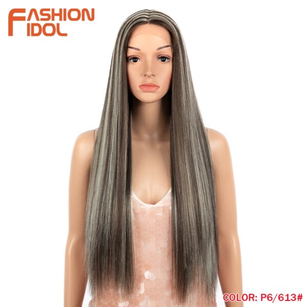 Peruca dianteira, moda ídolo cabelo sintético, do laço 30 Polegada peruca reta arco-íris colorido azul cosplay peruca resistente ao calor - Image 11
