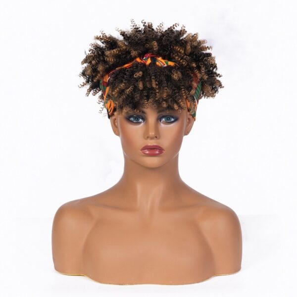 Perucas curta e encaracolada com bandana para mulheres negras, cachecol afro encaracolado, envoltório de turbante sintético, cabelo falso natural, uso diário - Image 17