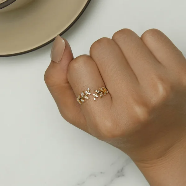 Anéis feminino prata esterlina, Bamoer-925, jóias finas com design delicado folha, 2 cores, estilo coreano, presente - Image 4
