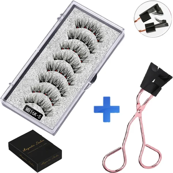 Cílios magnéticos, LEKOFO,  Natural Mink Eye Lashes, 5 Cílios Magnéticos, 4 Pares Ímãs, Faux Lashes Pinças, 8Pcs - Image 2