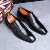 Sapatos masculino em couro de microfibra, casuais, dedo do pé quadrado, vestido com renda, festas, Oxfords. - Image 5