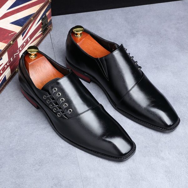 Sapatos masculino em couro de microfibra, casuais, dedo do pé quadrado, vestido com renda, festas, Oxfords. - Image 5