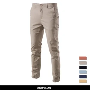 Calças masculina algodão casual, AIOPESON, Cor sólida Ajuste fino, Nova Primavera Outono Alta qualidade Calças executivas clássicas masculinas