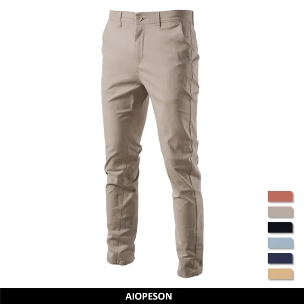 Calças masculina algodão casual, AIOPESON, Cor sólida Ajuste fino, Nova Primavera Outono Alta qualidade Calças executivas clássicas masculinas