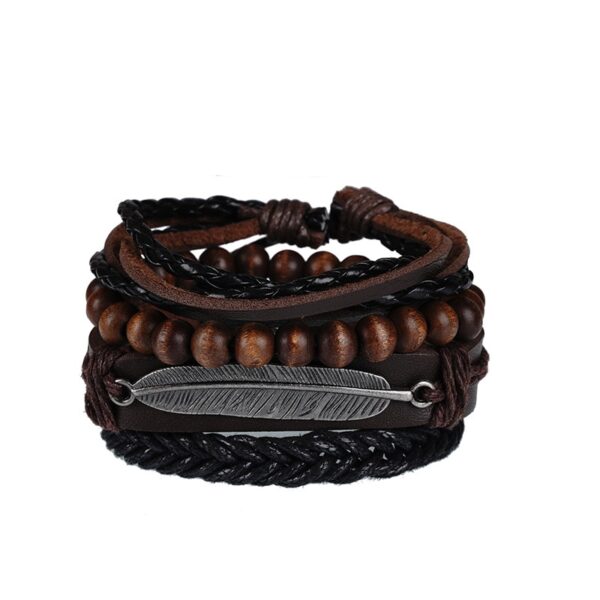 Pulseiras masculina vintage de couro multicamadas, caveira gótica, metal estrela - Image 29