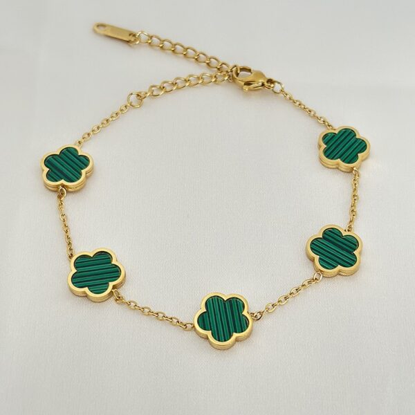 Pulseiras feminina, bracelete,  trevo de aço inoxidável, charme flor verde, joias de alta qualidade, cor dourada, presente de luxo, novo, 2023 - Image 12