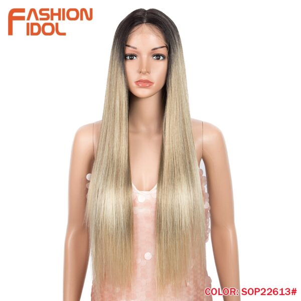Peruca dianteira, moda ídolo cabelo sintético, do laço 30 Polegada peruca reta arco-íris colorido azul cosplay peruca resistente ao calor - Image 18