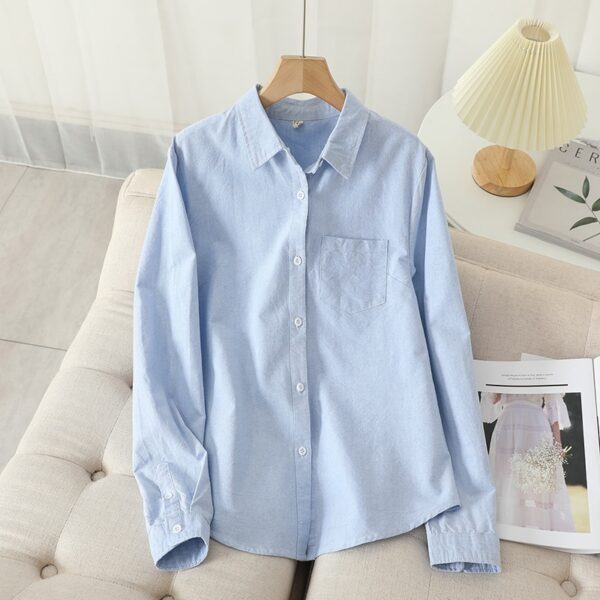 Camisas feminina casual de algodão Oxford, blusa e tops, camisas listradas brancas e azuis, roupa de boa qualidade, nova, outono