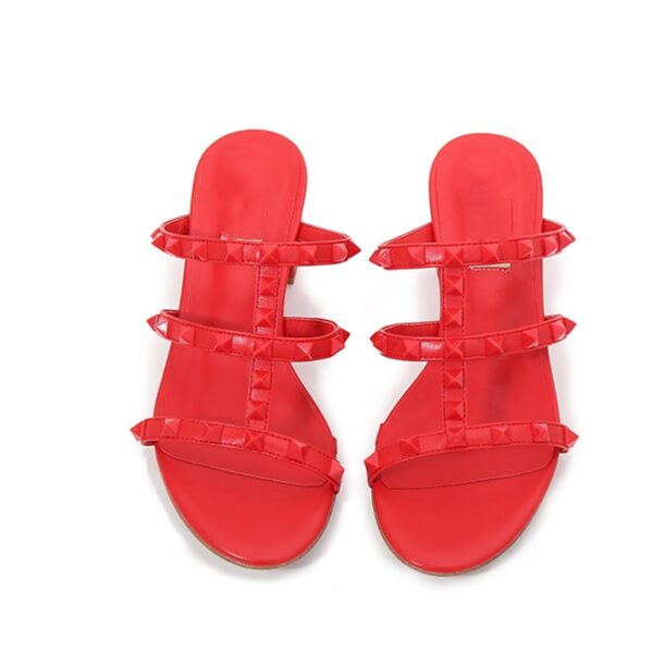 Sapatos feminino de salto alto matte, rebites dourados, slides retrô prateados, designer elegante, cores misturadas, verão, silenciosas, 48 - Image 12