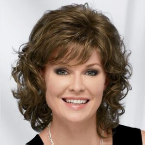 Perucas de cabelo sintético curto, HAIRJOY, encaracolado com Bangs Ombro Comprimento Castanho Loiro Cinzento Branco Peruca