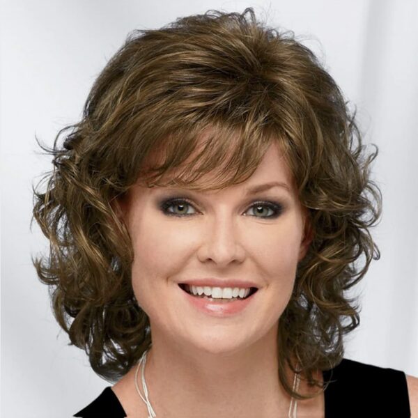 Perucas de cabelo sintético curto, HAIRJOY, encaracolado com Bangs Ombro Comprimento Castanho Loiro Cinzento Branco Peruca