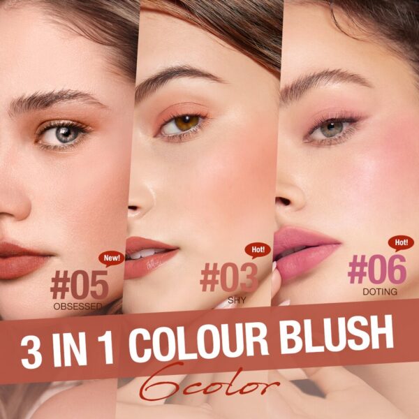 Blush/sombra/batom, O.TWO.O -  Matte blush, batom duradouro permanente, 3 em 1 tonalidade labial à prova d água sexy vermelho rosa vara. - Image 8