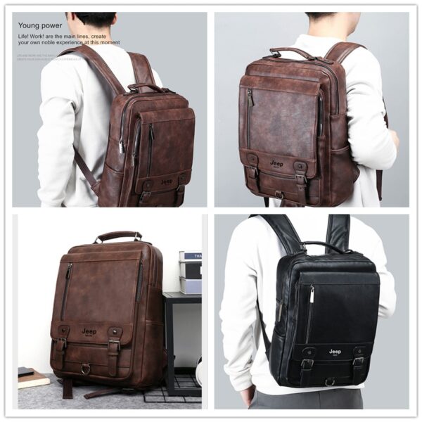Mochilas masculina de couro, JEEP BULUO, bolsa para laptop, grande capacidade, negócios, viagens, faculdade, escola, mochilas, moda masculina, 15,6" - Image 7