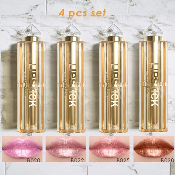 Batom brilho perolado, kit 4 pçs, coreano de longa duração à prova d água, magia, shimmer nude cor glitter batom fosco - Image 6