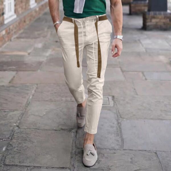 Calças masculina, lápis slim fit, calça monocromática, cordão casual, design de cordões, clássico, streetwear, moda, outono, 2023 - Image 9