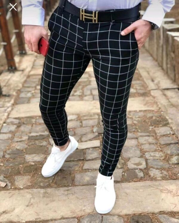 Calças masculina reta xadrez de cintura alta, roupa casual fina, primavera e outono - Image 5