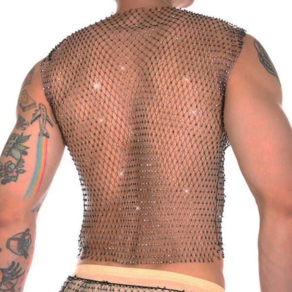 Camisetas masculina sem manga, arrastão, CLEVER MENMODE, Sexy Tank Tops, Strass Brilhante See-Through Colete Oco, Sem Mangas T-Shirt, Transparente - Image 6