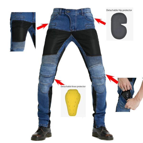 Calças masculina Jeans resistente a queda para motocicletas, com engrenagem de joelho quadril, jeans clássico ao ar livre, verão PK719 - Image 11