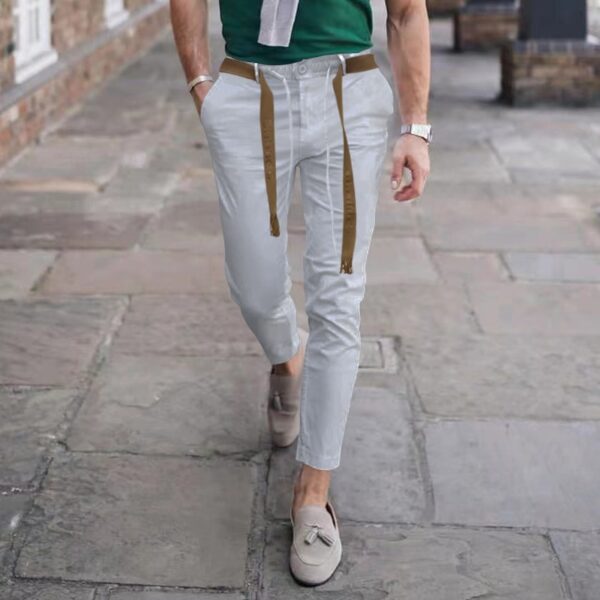 Calças masculina, lápis slim fit, calça monocromática, cordão casual, design de cordões, clássico, streetwear, moda, outono, 2023 - Image 14
