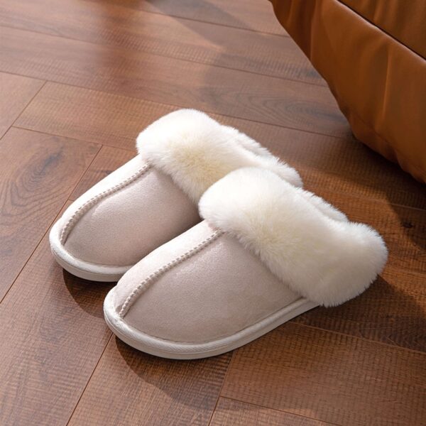 Chinelos masculino/feminino de pele, sapatos de casa para casais, camurça falsa, dedo do pé fechado, sola macia confortável, slides para casa, inverno, 2023 - Image 3