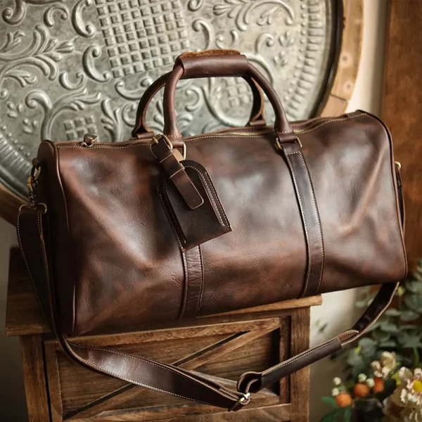 Mochila de couro, NASVA-Mochila, com compartimento de sapatos para homens, bolsas de viagem, viajante de fim de semana, sacos de bagagem vintage - Image 3