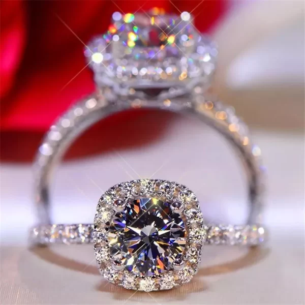 Anéis feminino, Knobspin, cor redonda moissanite anel 925 prata esterlina chapeado com 18k branco anéis de ouro para casamento banda fina jóias. - Image 4
