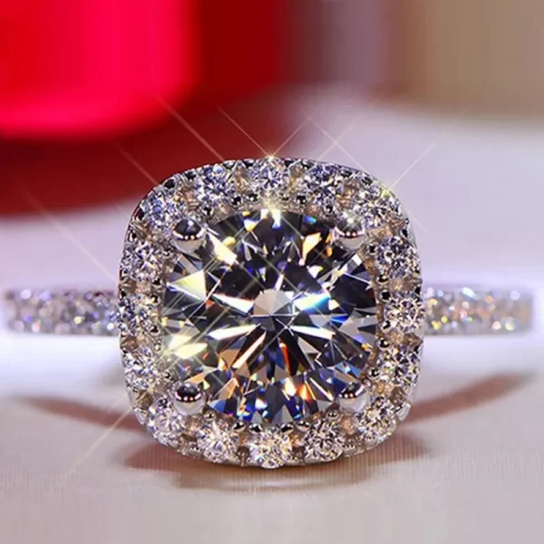Anéis feminino, Knobspin, cor redonda moissanite anel 925 prata esterlina chapeado com 18k branco anéis de ouro para casamento banda fina jóias. - Image 2