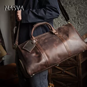 Mochila de couro, NASVA-Mochila, com compartimento de sapatos para homens, bolsas de viagem, viajante de fim de semana, sacos de bagagem vintage