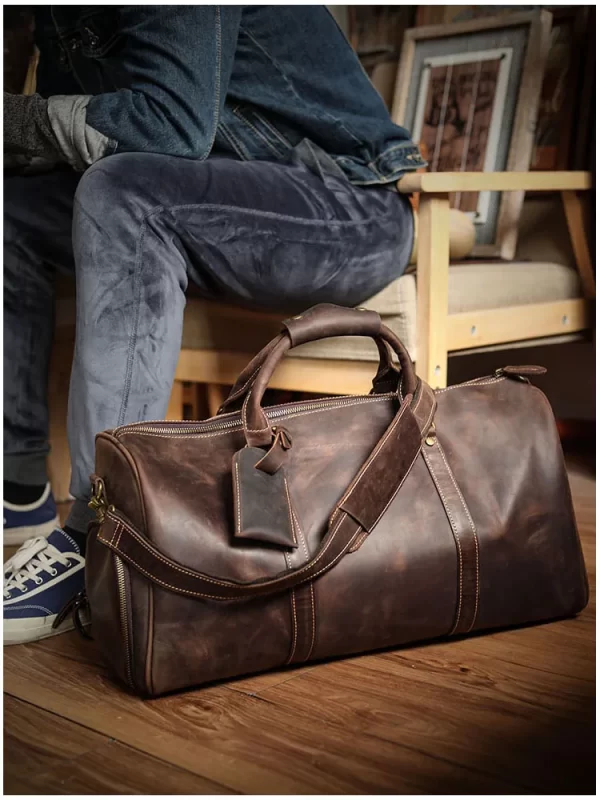 Mochila de couro, NASVA-Mochila, com compartimento de sapatos para homens, bolsas de viagem, viajante de fim de semana, sacos de bagagem vintage - Image 2