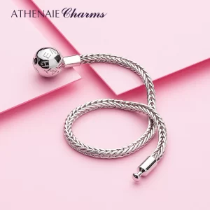 Pulseiras unissex, ATHENAIE, Clássica de Corrente de Trigo com Fecho Aberto em Prata Esterlina 925, Pulseiras Europeias, Jóias