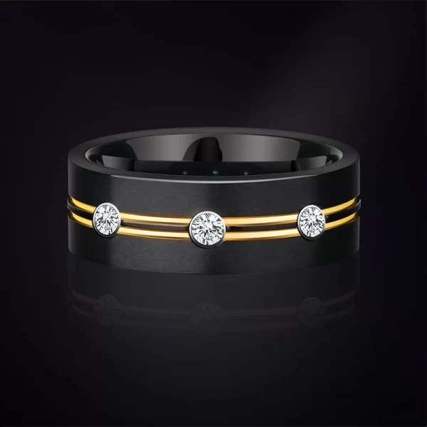 Anéis masculino, 8mm preto, tungstênio com zircônia cúbica casamento moda jóias personalizadas, gravura personalizada. - Image 2