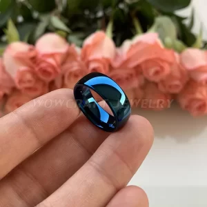 Anéis feminino de carboneto de tungstênio azul, banda de casamento, anel polido, conforto, 4mm, 8mm, 6mm.