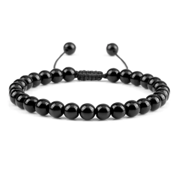 Pulseiras Natural Pedra Brilhante Preto Onyx Beads, frisada, Obsidian Jóias De Pulso, Handmade, Tamanho Ajustável, 4mm, 6mm, 8mm - Image 10