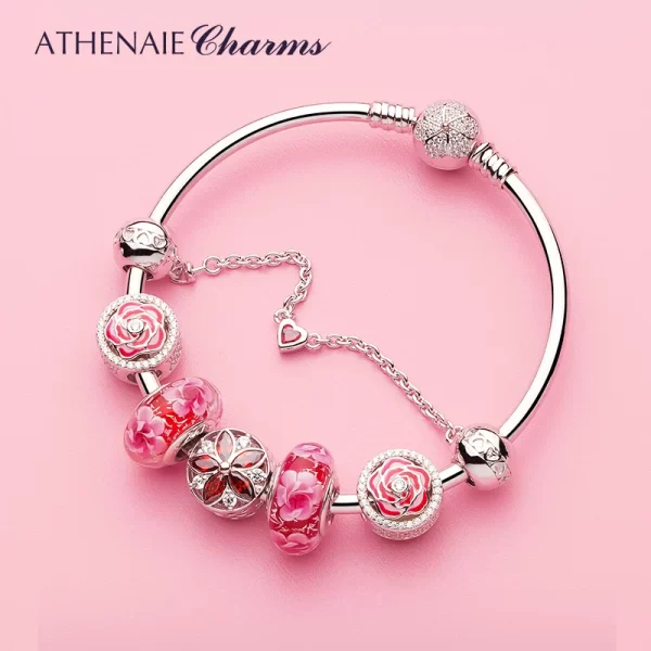 Pulseiras feminina, Athenaie 925 prata esterlina pave claro cz margaridas flor amor fecho básico encantos  jóias - Image 3