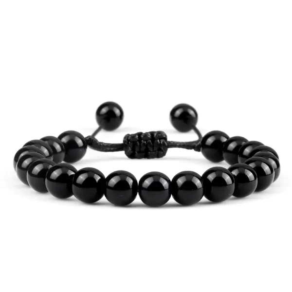 Pulseiras Natural Pedra Brilhante Preto Onyx Beads, frisada, Obsidian Jóias De Pulso, Handmade, Tamanho Ajustável, 4mm, 6mm, 8mm - Image 9
