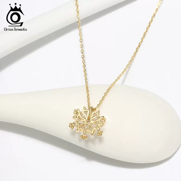Colar longo corrente pingenteOrsa jóias sorte floco de neve, colar com zircão claro 925 jóias de prata para meninas adolescentes hon04 - Image 3